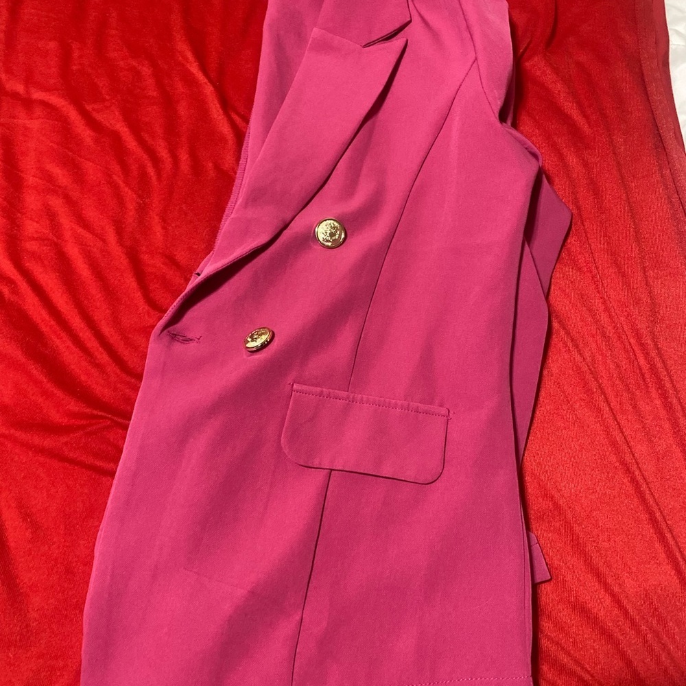 Vibrant Pink Blazer with Gold Buttons
